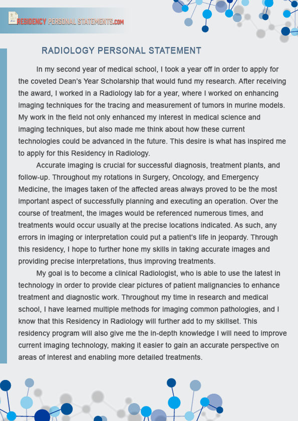 personal statement residency examples radiology